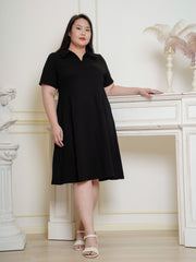 LILITH Polo Lapel Collar A-Line Midi Dress