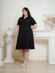 LILITH Polo Lapel Collar A-Line Midi Dress