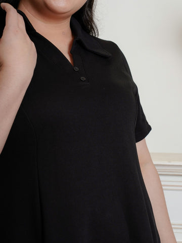 LILITH Polo Lapel Collar A-Line Midi Dress