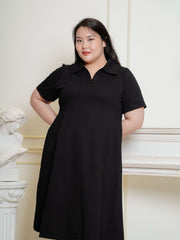 LILITH Polo Lapel Collar A-Line Midi Dress