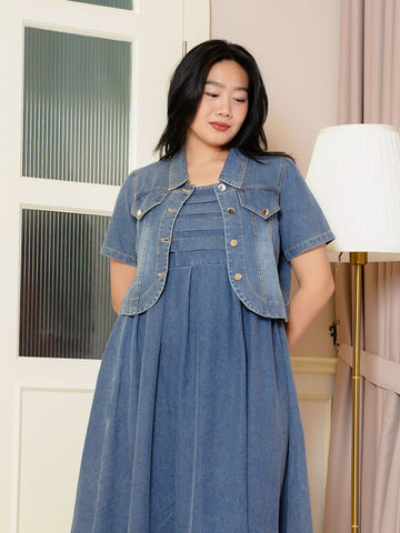 LILLEVI Denim Co-Ord Set Short Sleeve  Maxi Dress