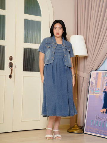 LILLEVI Denim Co-Ord Set Short Sleeve  Maxi Dress