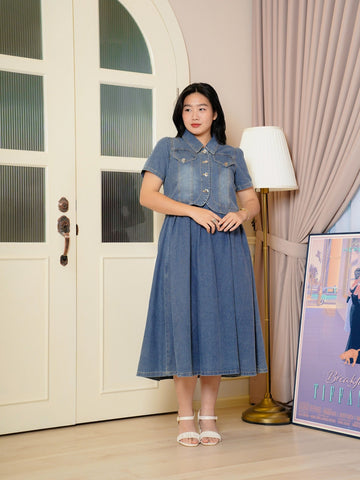LILLEVI Denim Co-Ord Set Short Sleeve  Maxi Dress