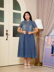 LILLEVI Denim Co-Ord Set Short Sleeve  Maxi Dress