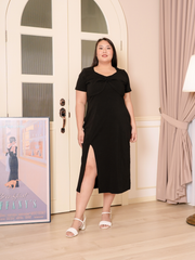 MACKENZIE Side Slit Stretchable Black Dress