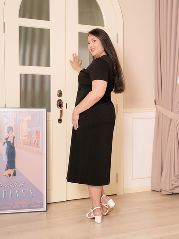 MACKENZIE Side Slit Stretchable Black Dress