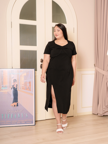 MACKENZIE Side Slit Stretchable Black Dress