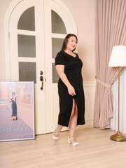 MACKENZIE Side Slit Stretchable Black Dress