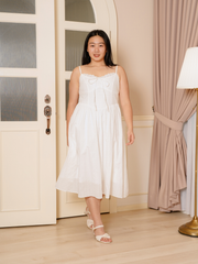 MARJORIE Sleeveless Jacquard Dot White Maxi Dress