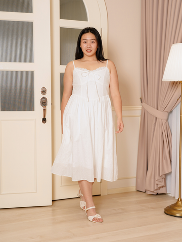 MARJORIE Sleeveless Jacquard Dot White Maxi Dress