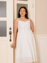 MARJORIE Sleeveless Jacquard Dot White Maxi Dress