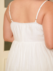 MARJORIE Sleeveless Jacquard Dot White Maxi Dress