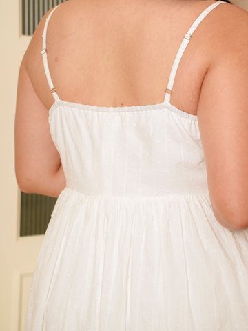 MARJORIE Sleeveless Jacquard Dot White Maxi Dress