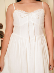 MARJORIE Sleeveless Jacquard Dot White Maxi Dress