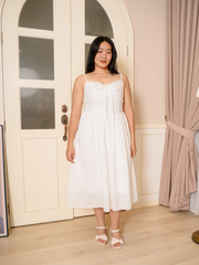 MARJORIE Sleeveless Jacquard Dot White Maxi Dress