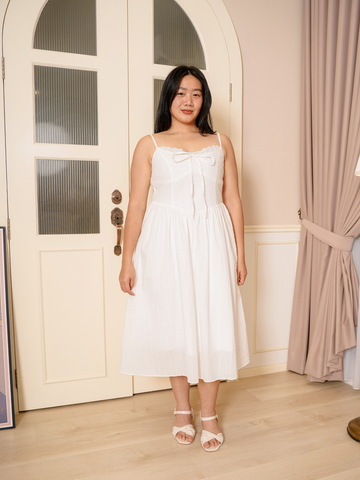 MARJORIE Sleeveless Jacquard Dot White Maxi Dress