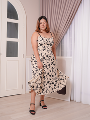 NYRA Padded Vintage Floral Prints Maxi Flare Dress