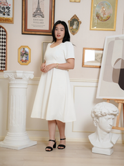 OPAL Plain White Flare Hem Midi Dress