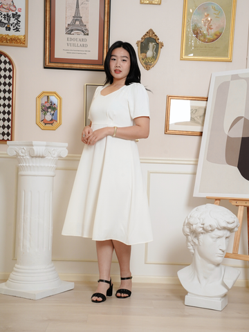 OPAL Plain White Flare Hem Midi Dress