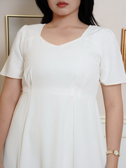 OPAL Plain White Flare Hem Midi Dress
