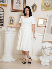 OPAL Plain White Flare Hem Midi Dress
