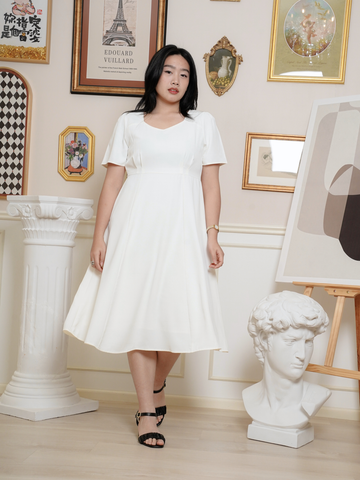 OPAL Plain White Flare Hem Midi Dress
