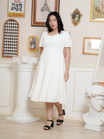 OPAL Plain White Flare Hem Midi Dress