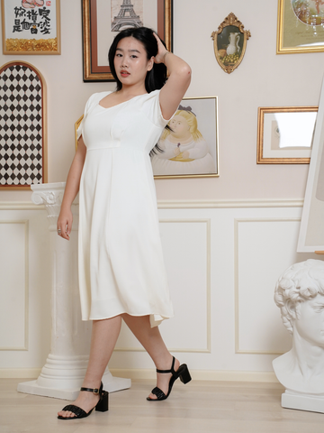 OPAL Plain White Flare Hem Midi Dress