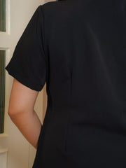 REVIVAL Padded Shoulder Black Work Wear Short Dress