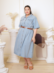 SKYE Lapel Denim Button Front Maxi Dress With Belt