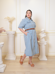 SKYE Lapel Denim Button Front Maxi Dress With Belt