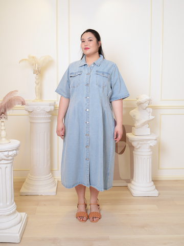 SKYE Lapel Denim Button Front Maxi Dress With Belt