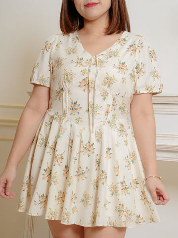 VENESSA V-Neckline Floral Short Flare Dress