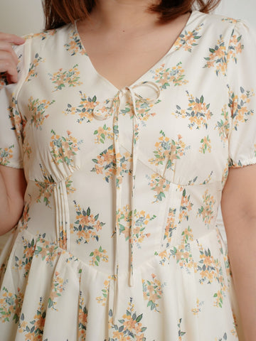 VENESSA V-Neckline Floral Short Flare Dress