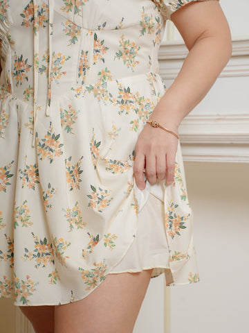 VENESSA V-Neckline Floral Short Flare Dress