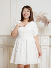 VEVINA Double Collar White Jacquard Short Dress