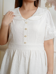 VEVINA Double Collar White Jacquard Short Dress