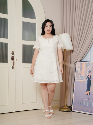 ZOSIA Beige Lace Eyelet Beige Short Dress