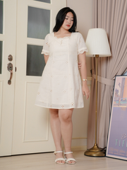 ZOSIA Beige Lace Eyelet Beige Short Dress