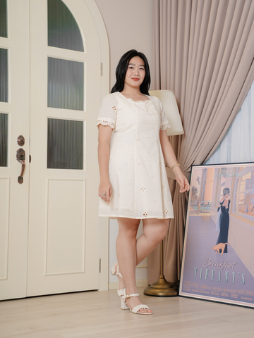 ZOSIA Beige Lace Eyelet Beige Short Dress