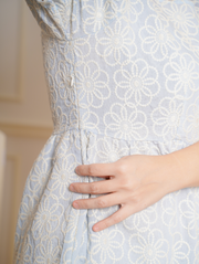 ISABELLE Puff Sleeve Sweet Blue Floral Embroidery Dress