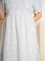 ISABELLE Puff Sleeve Sweet Blue Floral Embroidery Dress