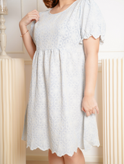 ISABELLE Puff Sleeve Sweet Blue Floral Embroidery Dress