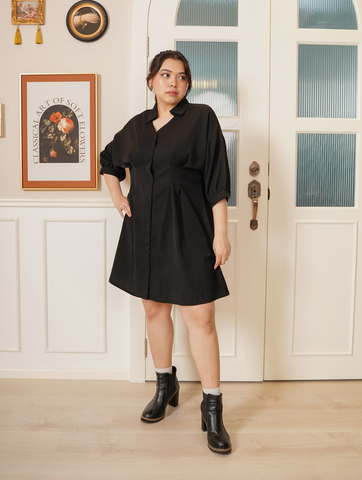 CEZANNE Side Pleated Drop Shoulder Dress