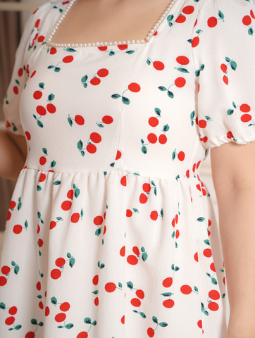 CHERRY Empire Waist Pearls Neckline Dress