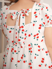 CHERRY Empire Waist Pearls Neckline Dress