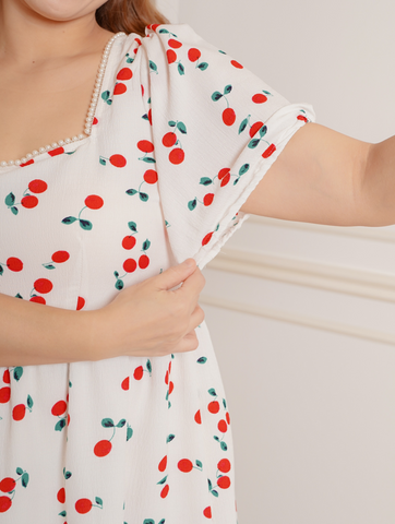 CHERRY Empire Waist Pearls Neckline Dress