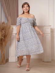 IVY French Romantic Baby Blue Floral Chiffon Dress