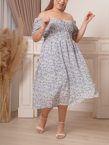 IVY French Romantic Baby Blue Floral Chiffon Dress