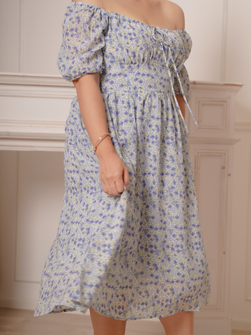 IVY French Romantic Baby Blue Floral Chiffon Dress